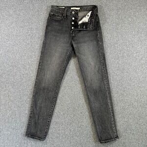 Levis Wedgie Straight Jeans Womens 24 High Rise Button Fly Faded Black Denim